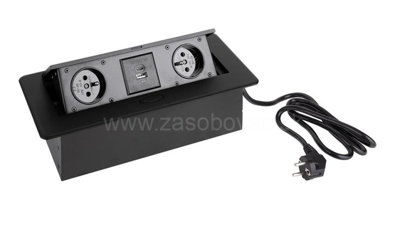 Elektrozásuvka 2 x 230 V + 2 x USB A/C výklopná čierna